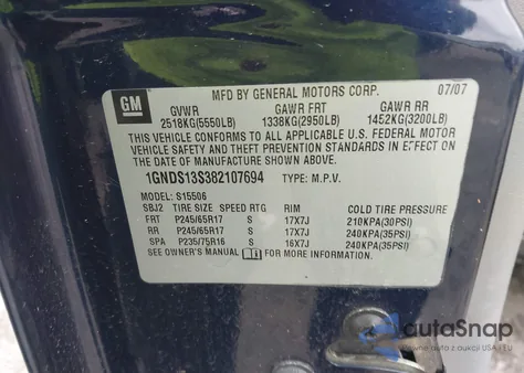 2008 Chevrolet Trailblazer Fleet z USA, uszkodzony, nr VIN 1GNDS13S382107694